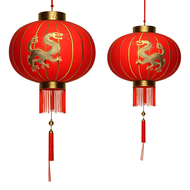 Free transparent PNG: Vibrant Red Lanterns with Gold Trim and Dragon Patterns PNG