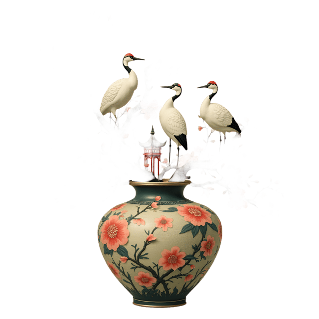 Free transparent PNG: Chinoiserie Bird Vase  Oriental Art Design, free png download