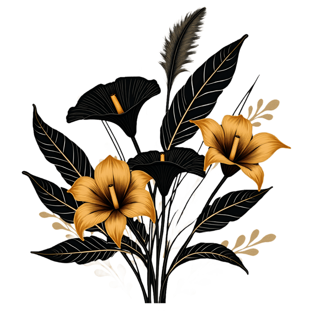 Free transparent PNG: Black and Gold Art Deco Arrangement  Elegant Calla Lilies and Orchids PNG, free download