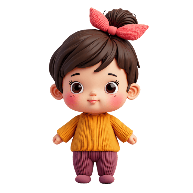 Free transparent PNG: Hand-Knitted Doll PNG with Ribbon in Hair for Craft and Decor