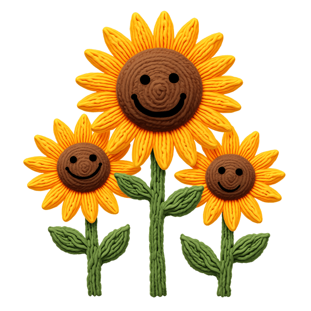 Free transparent PNG: Friendly Yarn Sunflowers PNG with Transparent Background for Crafting and Decor