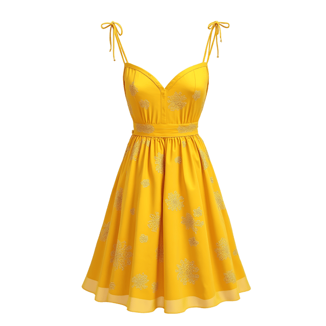 Free transparent PNG: Yellow Floral Sundress with Empire Waist Illustration on White Background