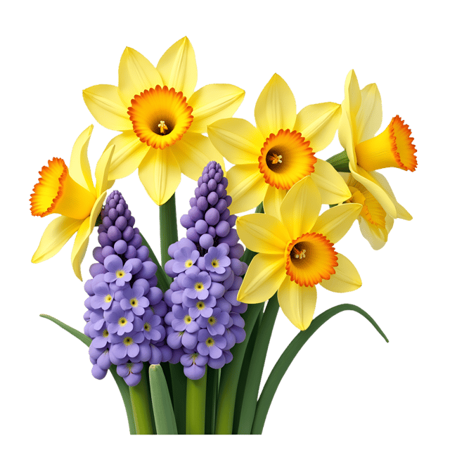 Free transparent PNG: Bright Yellow Daffodils with Soft Purple Hyacinths  Spring Bouquet Clipart, free downloadable png
