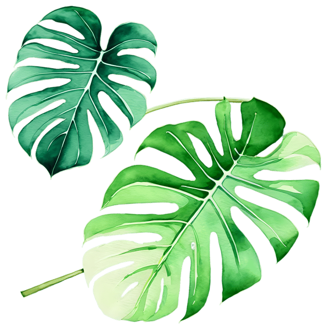 Free transparent PNG: Watercolor Monstera Leaf Transparent PNG – Gentle Illustration for Nursery Decor & Crafts
