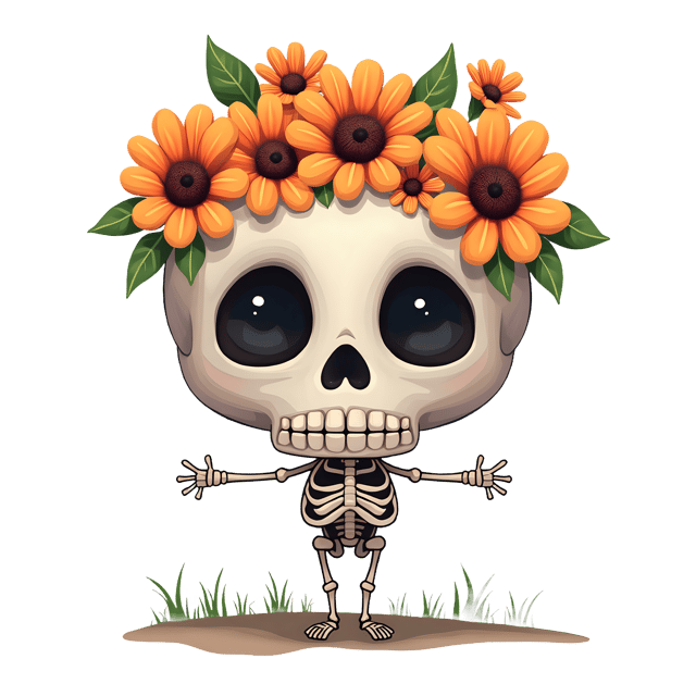 Free transparent PNG: Skeleton Head Flower Arrangement PNG with Transparent Background