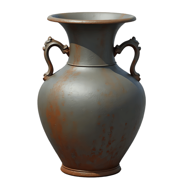 Free transparent PNG: Elegant Iron Vase with Distressed Finish and Rust Accents PNG