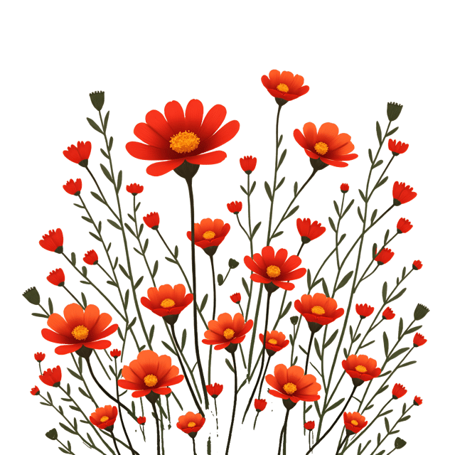 Free transparent PNG: Radiant Cosmos with Blackberry Lilies and Scarlet Sage Watercolor Illustration