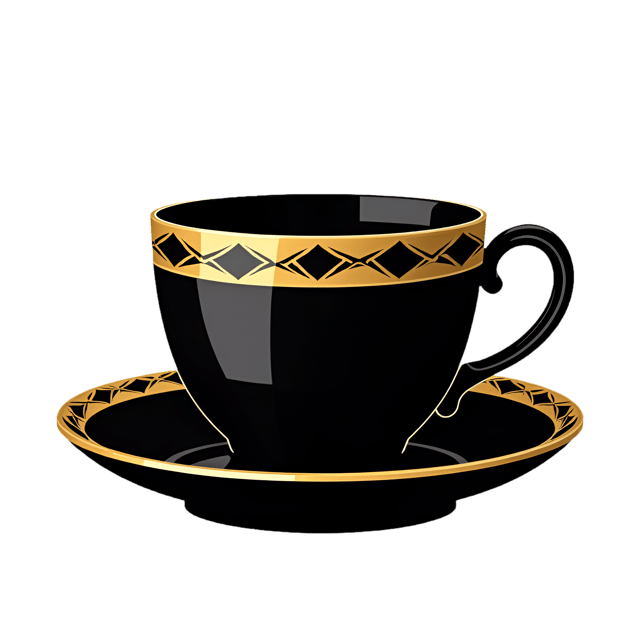 Free transparent PNG: Black and Gold Art Deco Tea Cup  Elegant Geometric Clipart, Free PNG Download