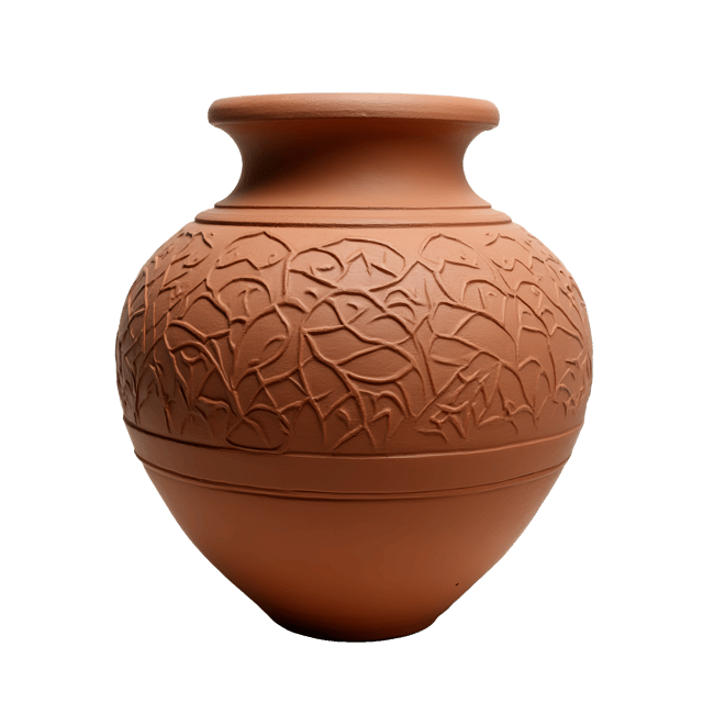 Free transparent PNG: Hand-Crafted Terracotta Vase with Geometric Patterns on Transparent Background