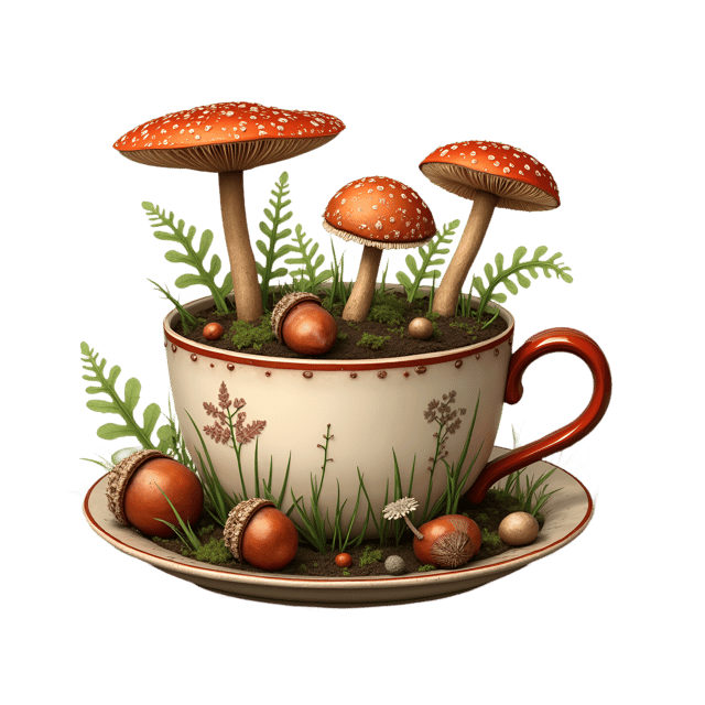 Free transparent PNG: Woodland Mushroom Tea Cup  Nature-themed Clipart, free downloadable png
