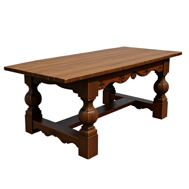Free transparent PNG: Rustic Wooden Dining Table PNG with Carved Legs and Rich Brown Color