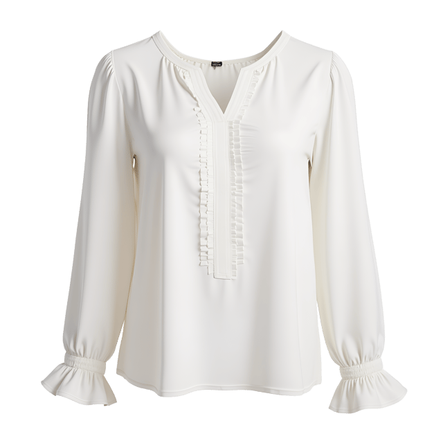 Free transparent PNG: Chic White Blouse with Ruffles Long Sleeve Illustration for Fashion and Design