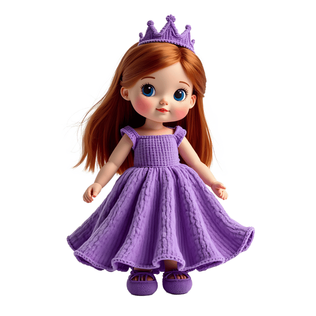 Free transparent PNG: Adorable Knitted Doll in Purple Princess Gown PNG with Transparent Background