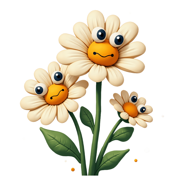 Free transparent PNG: Quirky Daisy Illustration with Googly Eyes and Polka-Dot Centers on Transparent Background