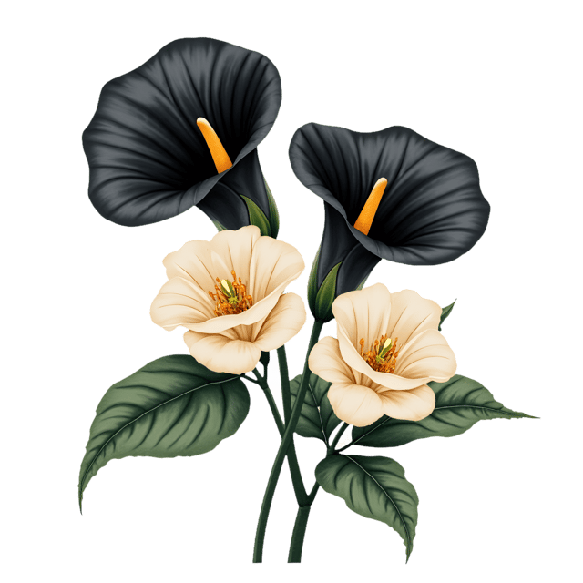 Free transparent PNG: Black Calla Lilies with Pale Cream Roses  Floral Clipart, free png download
