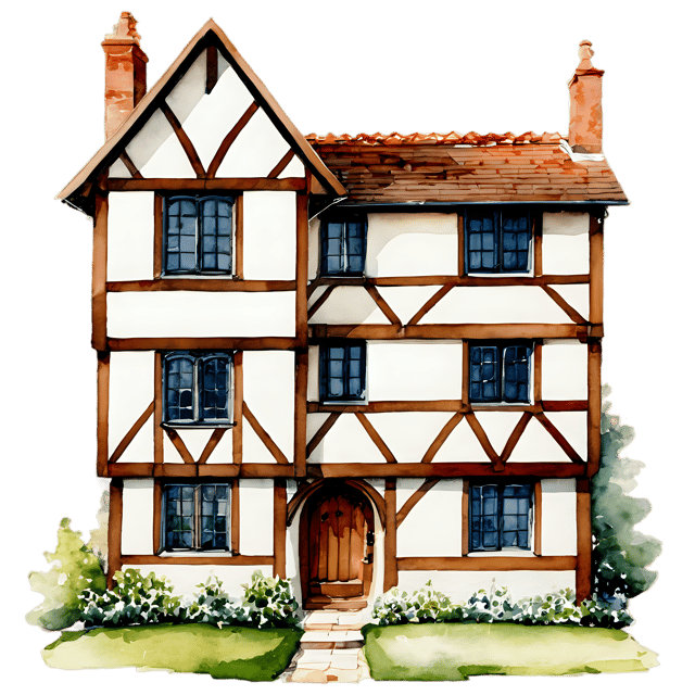 Free transparent PNG: Tudor House Watercolor Illustration Transparent PNG – Gentle & Elegant Architectural Art