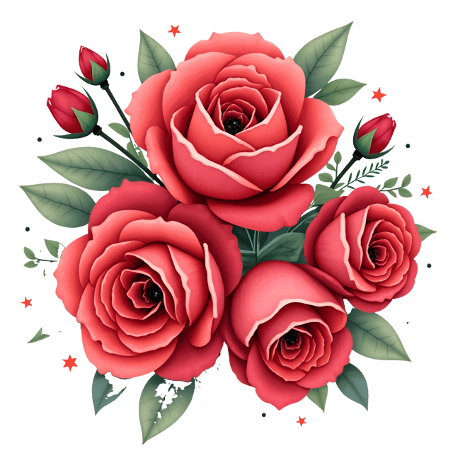 Free transparent PNG: Vibrant Red Rose Bouquet Cartoon Illustration in Watercolor Style