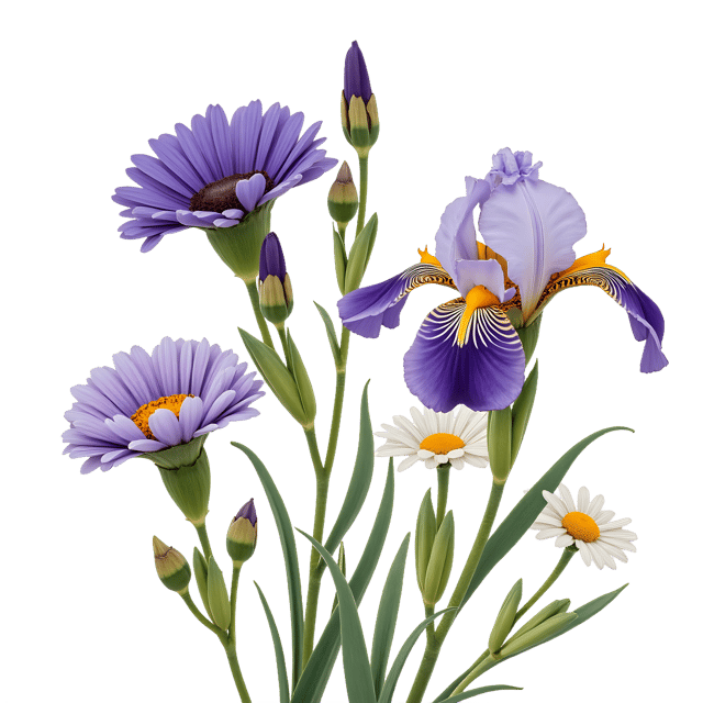 Free transparent PNG: Iris and Daisy Flowers PNG Clipart  Perfect for Spring Designs  Crafts
