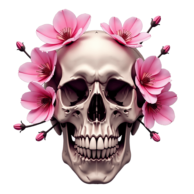 Free transparent PNG: Surreal Pink Floral Skull with Cherry Blossoms PNG