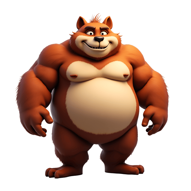 Free transparent PNG: Robust Reddish-Brown Furred Humanoid with Gentle Smile - Realistic Illustration