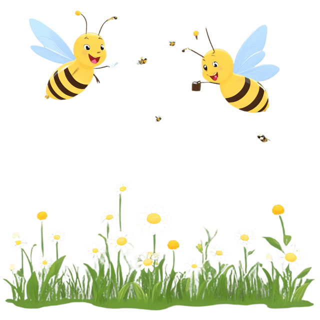 Free transparent PNG: Peaceful Meadow with Birds and Bees PNG Illustration for Nature-themed Decor and Crafts
