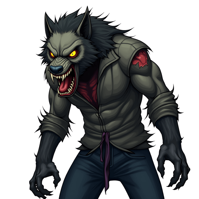 Free transparent PNG: Horrifying Werewolf Illustration with Glowing Yellow Eyes