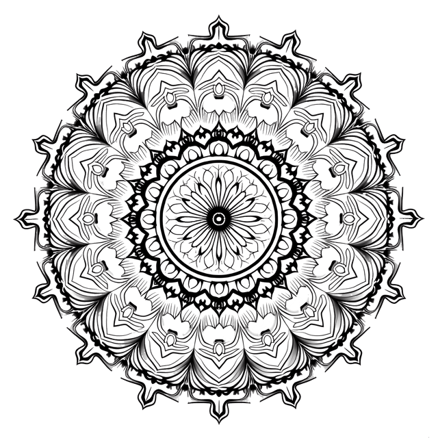Free transparent PNG: Elegant Symmetrical Mandala Drawing with Ornate Borders