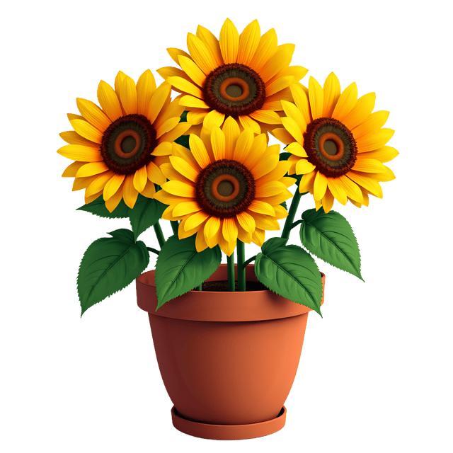 Free transparent PNG: Blooming Sunflowers in Clay Pot PNG Transparent Background