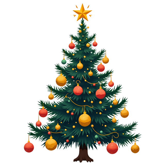 Free transparent PNG: Colorful Christmas Tree with Twinkling Lights and Gold Ornaments PNG