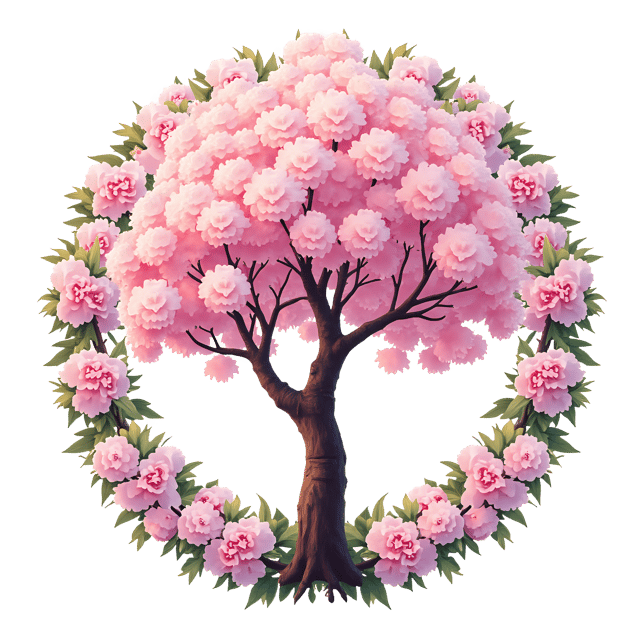 Free transparent PNG: Blossoming Cherry Tree with Wreath PNG Illustration for Spring and Decorative Design