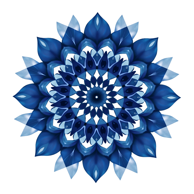 Free transparent PNG: Modern Symmetrical Mandala with Indigo and Geometric Shapes on White Background