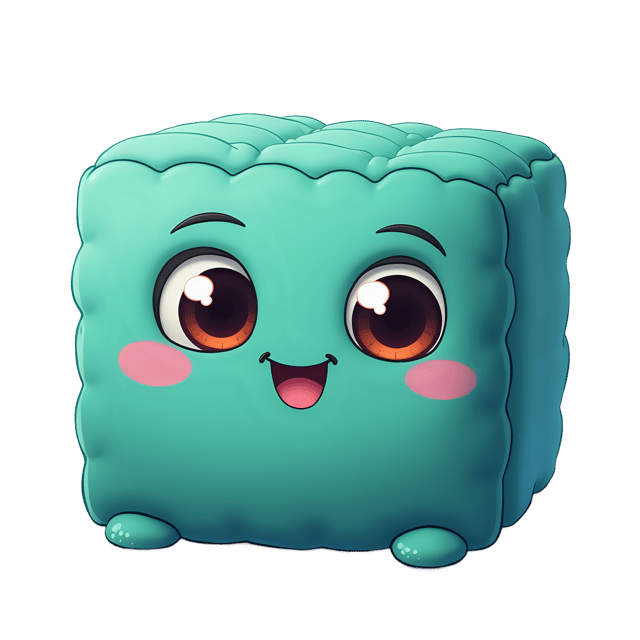 Free transparent PNG: Cozy Cube in Teal with Stitched-On Eyes PNG