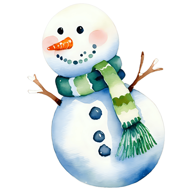 Free transparent PNG: Smiling Snowman Watercolor Illustration – Transparent PNG for Holiday Decor & Crafts