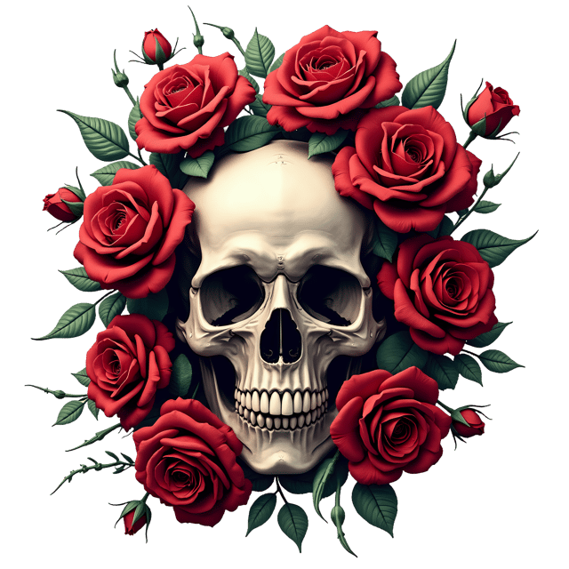Free transparent PNG: Red Floral Skull with Roses PNG Design for Decor and Crafts