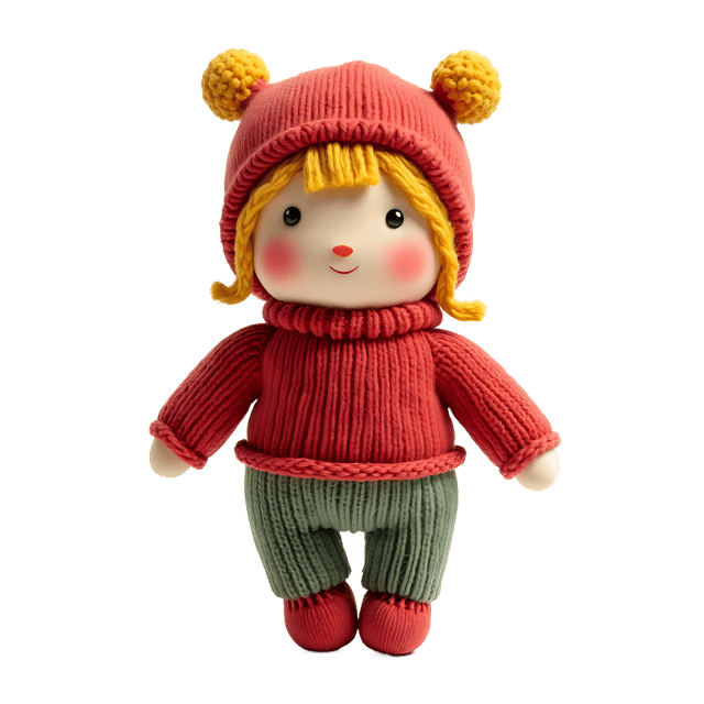 Free transparent PNG: Soft Hand-Knitted Doll with Warm Sweater PNG for Nursery and Crafting
