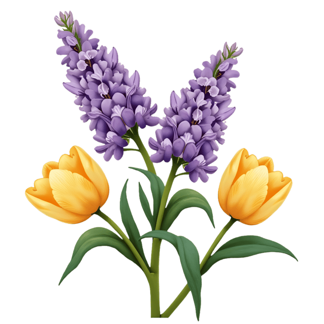Free transparent PNG: Lavender Lilacs with Soft Yellow Tulips  Spring Bouquet Clipart, free downloadable png