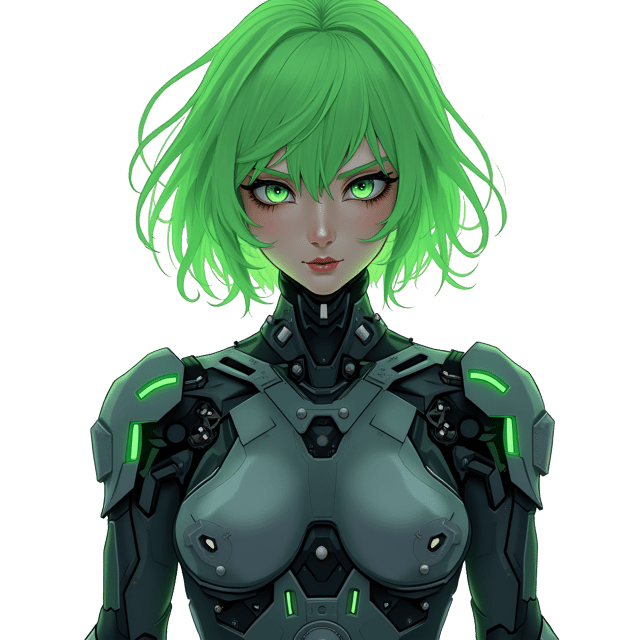 Free transparent PNG: Cybernetic Humanoid with Neon Hair and Arms - Realistic Digital Art