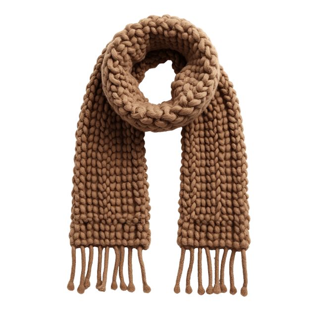 Free transparent PNG: Chunky Knitted Scarf in Earthy Brown and Cream