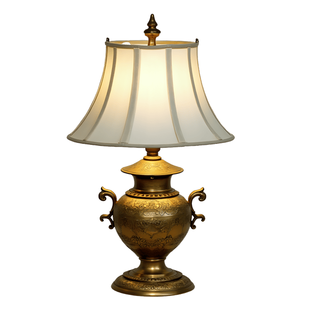 Free transparent PNG: Antique Brass Lamp with Intricate Carvings and White Cotton Shade PNG
