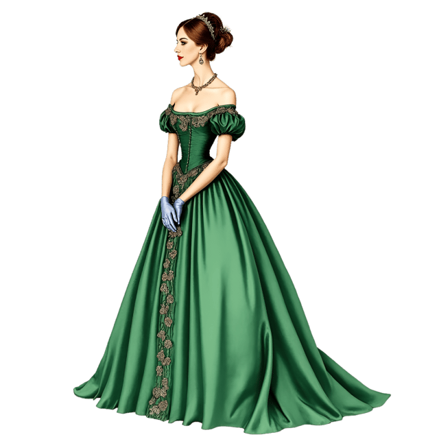 Free transparent PNG: Victorian Woman Portrait  Elegant Lady Clipart in Emerald Green Gown, Free Downloadable PNG