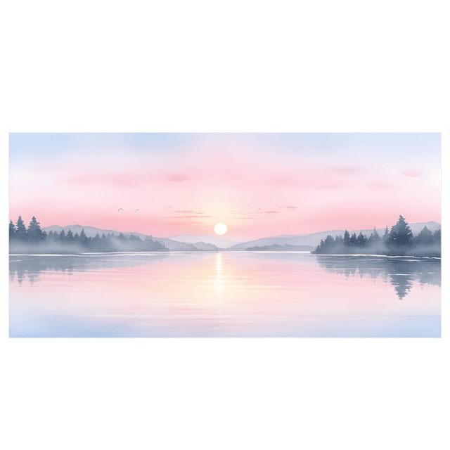 Free transparent PNG: Serene Morning Watercolor Scene with Pink Skies and Calm Waters