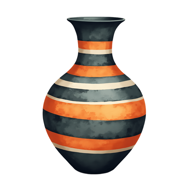 Free transparent PNG: Stylish Striped Pottery Vase with Mismatched Glaze PNG Design