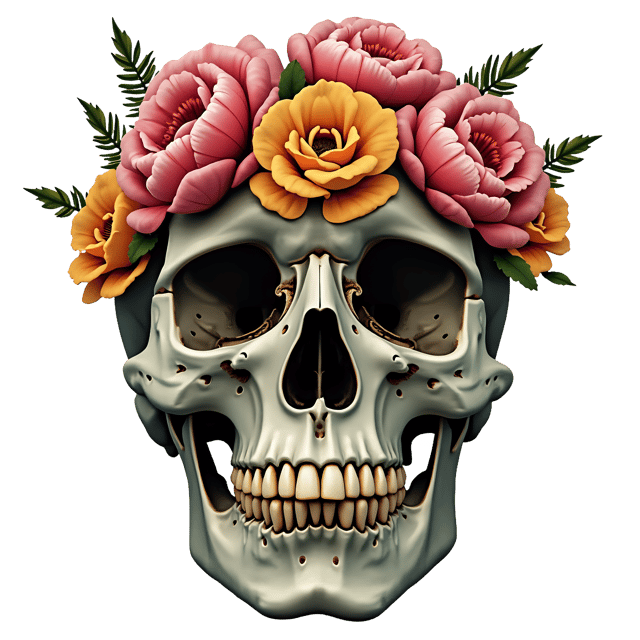 Free transparent PNG: Realistic Flower Skull PNG Illustration with Transparent Background for Art and Design