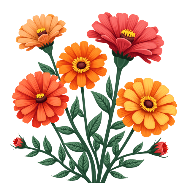 Free transparent PNG: Magnificent Zinnias Watercolor Illustration with Double-Layered Petals