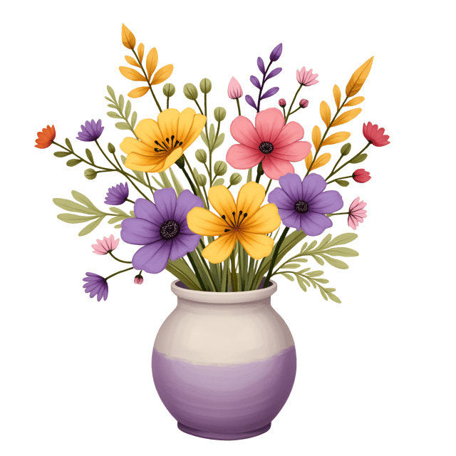 Free transparent PNG: Mixed Wildflowers Vase Cartoon Illustration in Watercolor Style