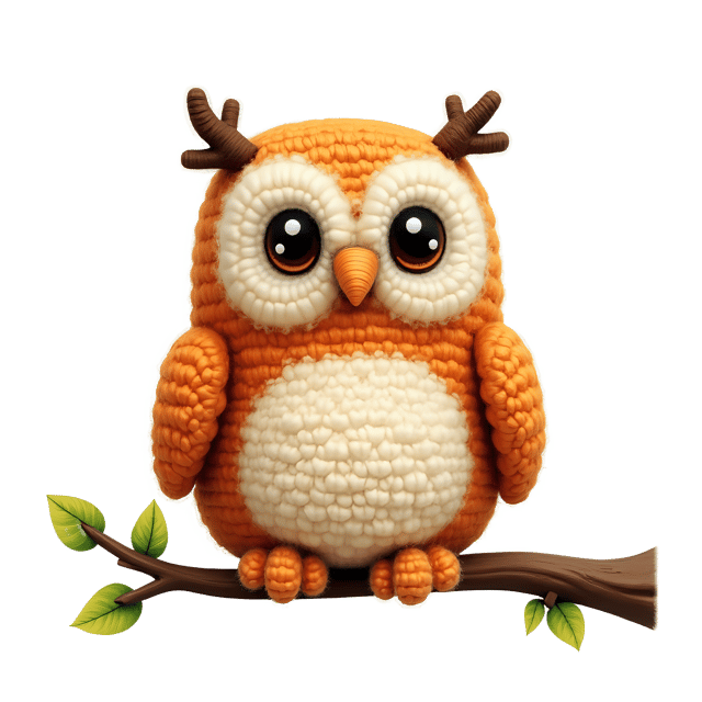 Free transparent PNG: Amigurumi Owl on Branch PNG with Transparent Background
