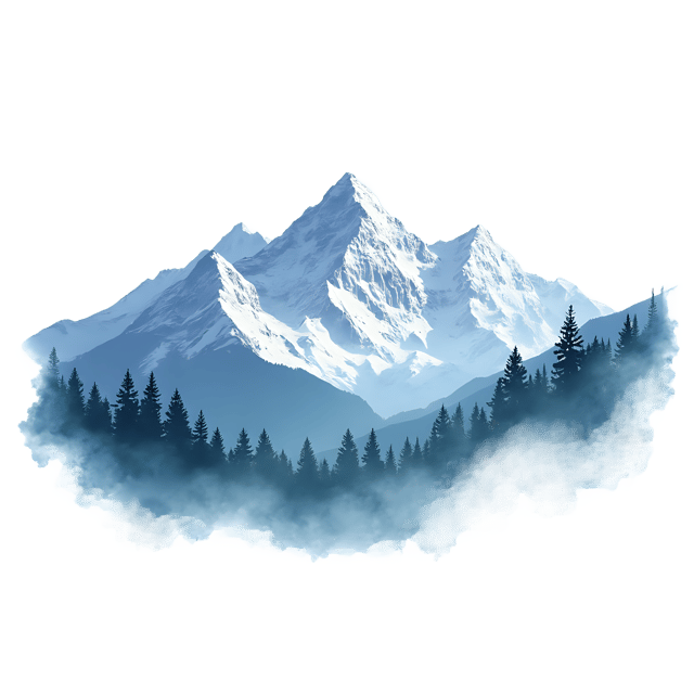 Free transparent PNG: Serene Mountain Landscape Watercolor Painting with Snow-Capped Peaks