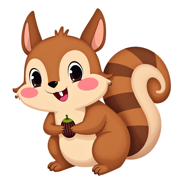 Free transparent PNG: Charming Squirrel with Striped Tail and Nut in Paws - Beautiful Clipart Illustration