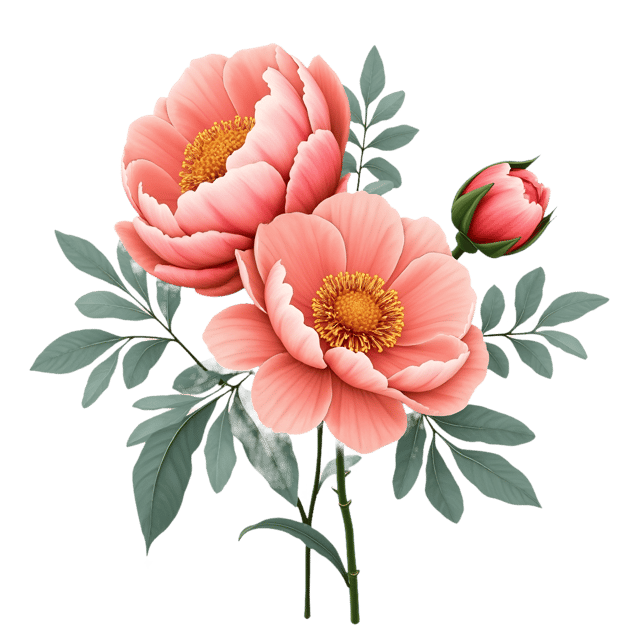 Free transparent PNG: Coral Peonies with Dusty Sage Eucalyptus  Floral Clipart Design, free png download