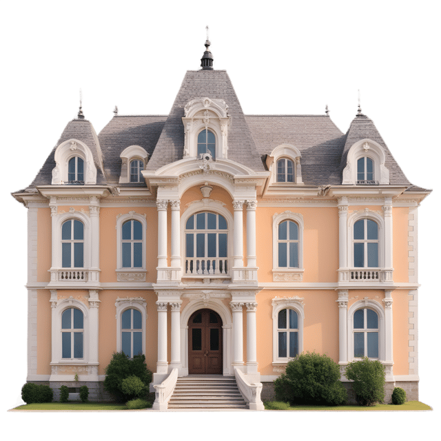 Free transparent PNG: Grand Mansion with Ornate Details and High Walls PNG